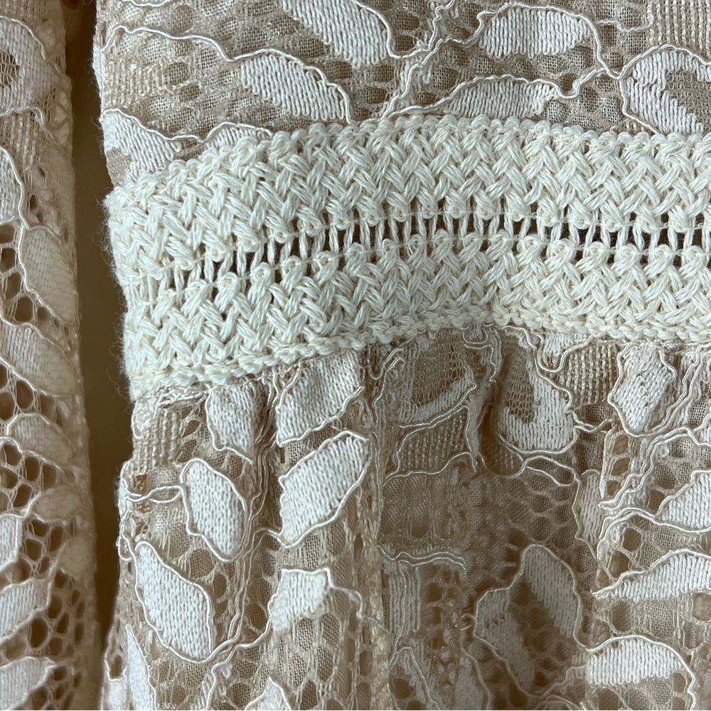 Mystree | Coquette Cottage Core Babydoll Lace Midi Dress In Cream | M - Picture 5 of 16
